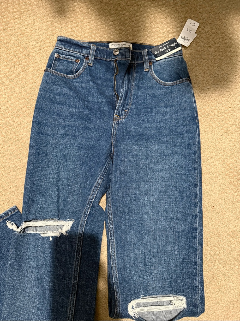 Abercrombie & Fitch Straight-Leg Distressed Blue Jeans